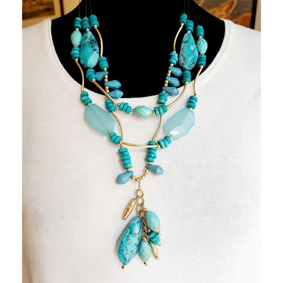 Chicos Tuquoise Colored Three Strand Necklace - Picture 1 of 6